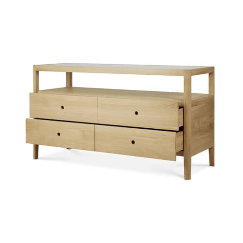 Commode Spindle bois naturel / L 150 x P 56 x H 83 cm - Ethnicraft - Chêne huilé / Verre gris fumé - Chêne massif huilé, Verre