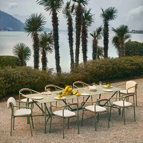 Fauteuil de repas empilable Salo tissu / Rembourrage intégral - Unopiu - Terracotta / Tissu écru Nuvola - Aluminium, Mousse, Tissu outdoor
