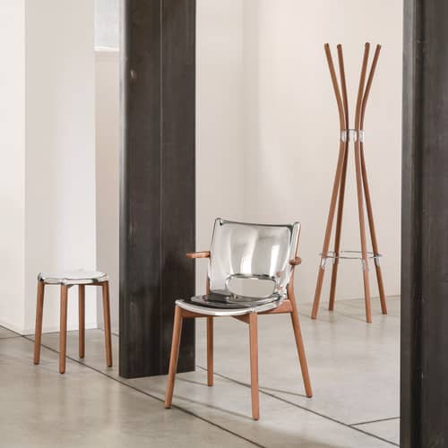 Fauteuil Poêle Collection métal / By Philippe Starck - Alessi - Acier poli / Hêtre teinté brun - Acier inoxydable poli miroir, Hêtre teinté