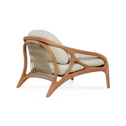 Fauteuil rembourré Vime OUTDOOR - MORPHO - Beige (tissu bouclé) / Teck naturel - Cordons polypropylène, Mousse à séchage rapide, Teck massif, Tissu bouclé outdoor