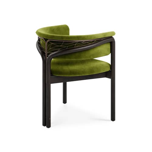 Fauteuil rembourré Volita INDOOR tissu vert - MORPHO - Velours vert / Brun foncé - Métal, Mousse haute densité, Teck massif, Velours