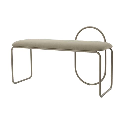 Angui Padded bench textile beige / Recycled polyester - L 110 cm - AYTM - Taupe (recycled polyester) - Foam, Lacquered steel, Recycled polyester