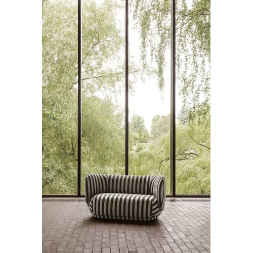 Sofa Rico x Louisiana textil beige / L 150 cm - Ferm Living - Schwarz & Sand gestreift (Stoff Louisiana) - Gewebe, Holz, Schaumstoff