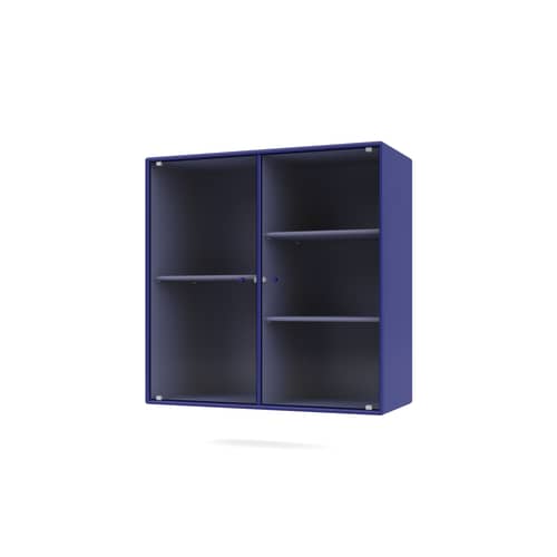 Wandablage Ripple II holz blau / Vitrine - B 69.6 x T 30 x H 69,6 cm / Gewelltes Glas - MONTANA - Monarch 135 - Geriffeltes Glas, lackierte Holzfaserplatte