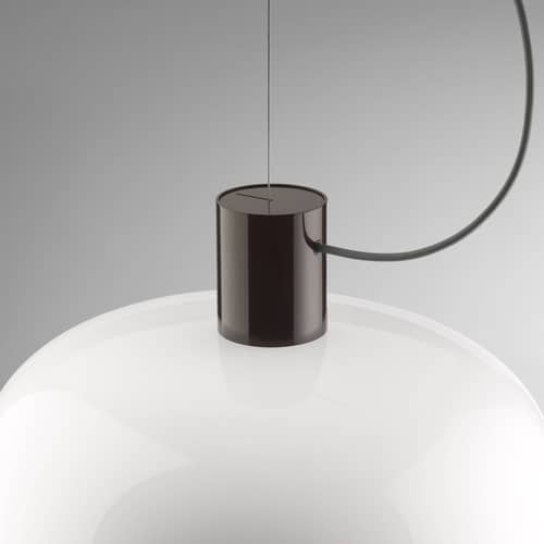 Sospensione Bellhop Glass S2 vetro marrone / Ø 45 x H 25,2 cm - Flos - Cioccolato - Alluminio, Vetro opalino triplex