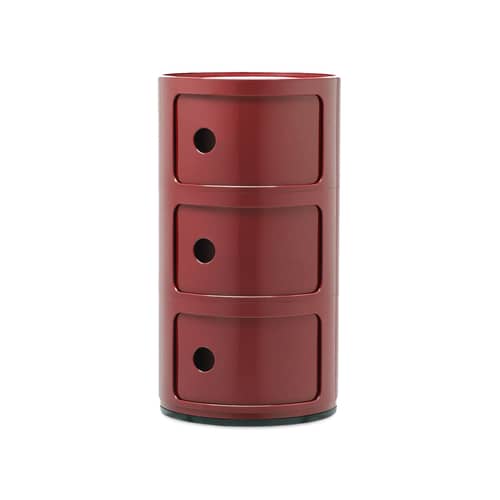 Componibili Storage plastic material red (1968) / 3 drawers - H 58 cm - Kartell - Burgundy - ABS