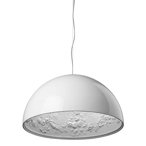 Suspension Skygarden 2 métal pierre blanc / Ø 90 cm - Halogène - Flos - Blanc brillant - Aluminium, Plâtre