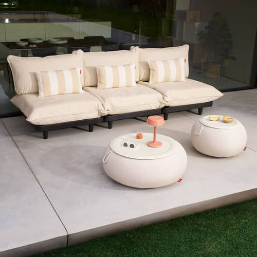 Table basse Dumpty OUTDOOR tissu beige / Gonflable - Ø 87,5 x H 35 cm - Fatboy - Pebble - Acier, PVC, Tissu d\'extérieur oléfine