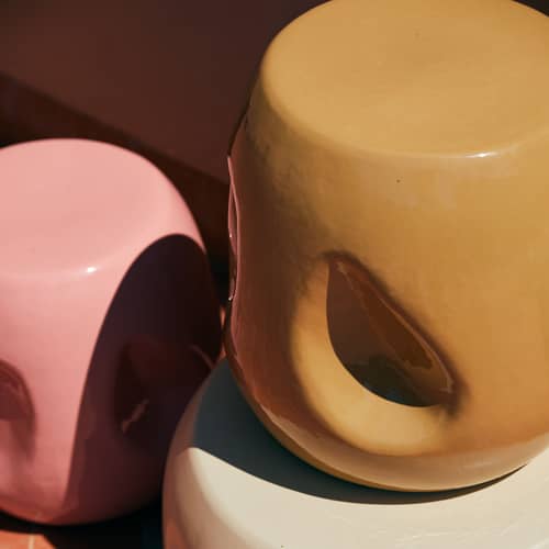 Table d\'appoint Currents céramique jaune / Ø 38 x H 38 cm - HK LIVING - Ocre - Céramique émaillée