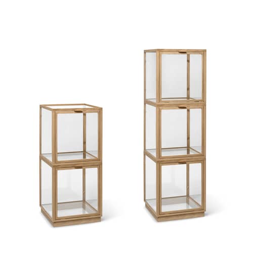 Vitrine Miru verre bois naturel / 40 x 40 x H 42 cm - Ferm Living - Chêne clair - Chêne, Laiton, Verre