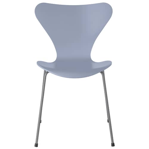 Chaise empilable Série 7 bois bleu / Frêne teinté - Arne Jacobsen, 1955 - Fritz Hansen - Bleu Lavande / Pieds chromés - Acier chromé, Contreplaqué de frêne teinté