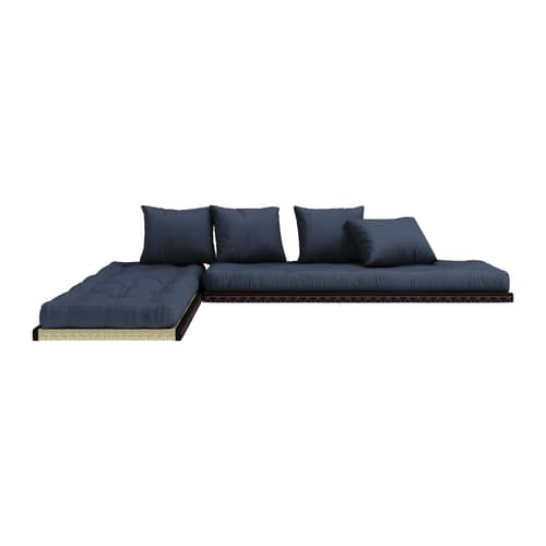 Divano convertibile Chico tessuto blu / Modulare - L 200 cm - KARUP DESIGN - Blu scuro 737 - Espanso, Fibre riciclate miste, Giunco intrecciato, Paglia di riso, Tessuto