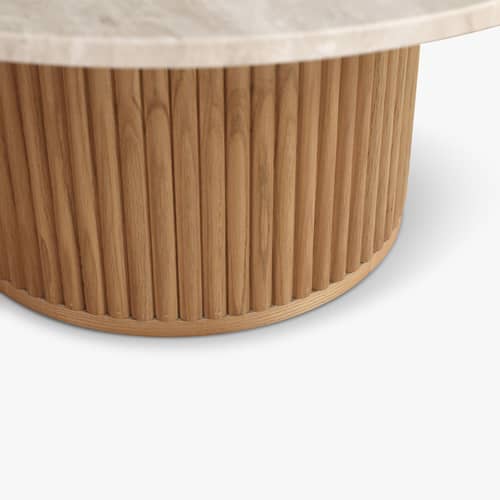 Couchtisch Oviedo stein beige / Ø 80 cm – Travertin - NV GALLERY - Beiger Travertin / Eiche - Eiche, Travertin