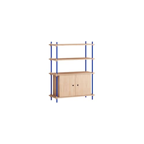 Etagère Shelving System – s.115.1.B / L 85 x H 115 x Prof. 35 cm - MOEBE - Chêne naturel / Bleu - Acier, MDF placage chêne
