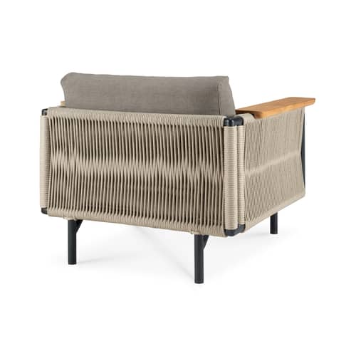 Fauteuil rembourré Corbey tissu gris - Ethnicraft - Gris Silt - Aluminium, Corde, Mousse, Teck, Tissu