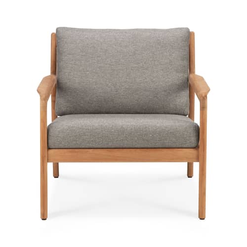 Gepolsterter Sessel Jack Outdoor textil holz braun beige / Teakholz & Stoff - Ethnicraft - Moka - Massives Teakholz, Polypropylen-Stoff, Schaumstoff