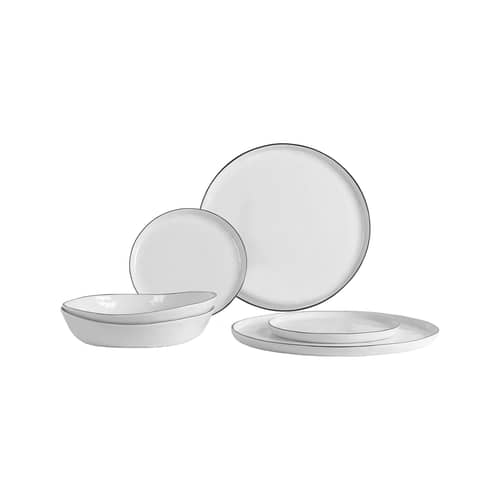 Geschirr-Set Salt keramik weiß / 2 Personen - 6 Zimmer - BROSTE COPENHAGEN - Weiß / Schwarze Umrandung - emailliertes Porzellan