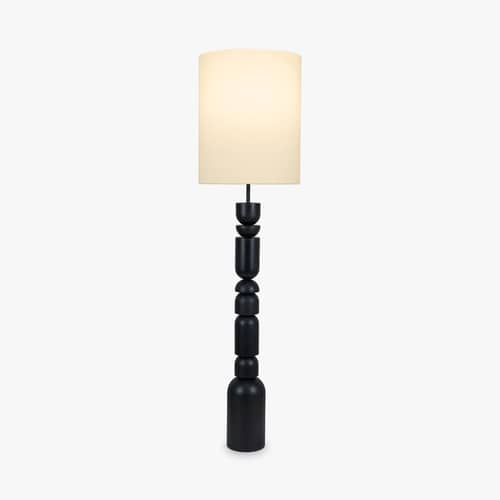 Lampadaire Tinga bois noir - NV GALLERY - Lin blanc / Noir - Bois d\'hévéa, Lin