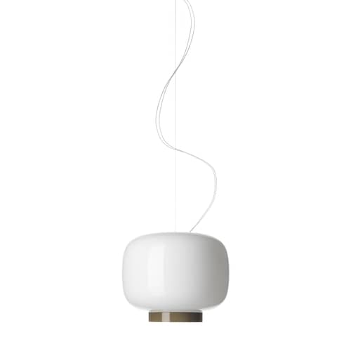 Pendelleuchte Chouchin Reverse n°3 glas weiß grau / Ø 30 cm x H 25 cm - Foscarini - Weiß / Abschlussstreifen grau - Glas, mundgeblasen, lackiert