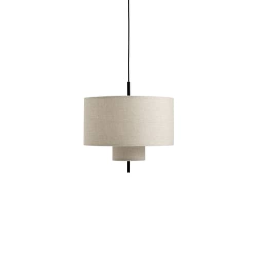 Pendelleuchte Margin textil beige / Ø 48 x H 34 cm - NEW WORKS - Beige / Schwarz Stamm - Gewebe, Stahl