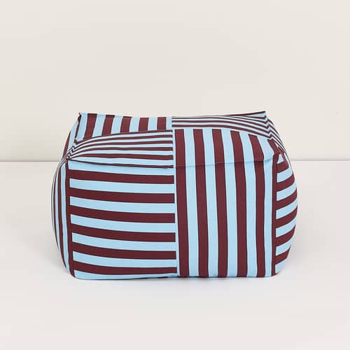 Pouf Otto tissu bleu / Repose-pieds - 55 x 55 cm - NOBODINOZ - Bordeaux & bleu / Rayé - Coton bio, Polystyrène expansé