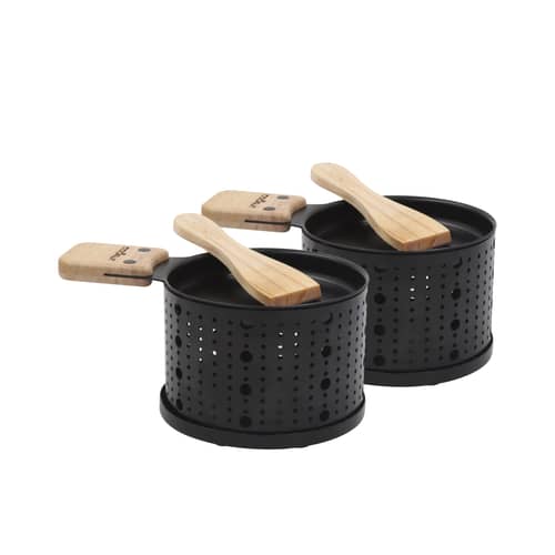 Set Lumi métal noir / Pour raclette à la bougie - 2 personnes - Cookut - Noir - Bois, Métal