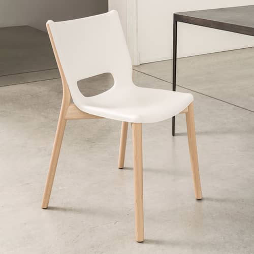 Stuhl Poêle Collection metall weiß / By Philippe Starck - Alessi - Weiß / Buche Natur - Buchenfurnier, Epoxidharzbeschichteter Stahl