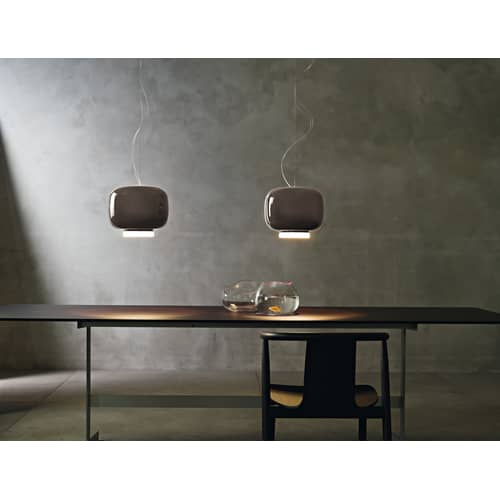 Suspension Chouchin verre gris n°3 / Ø 30 x H 25 cm - Foscarini - Gris / Bande blanche - Verre soufflé