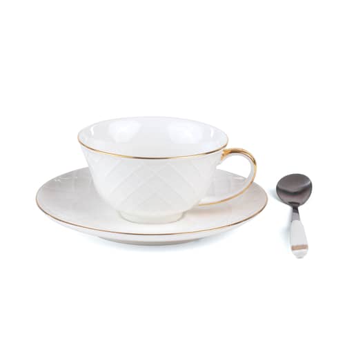 Tasse à thé Guiltless - Proserpina céramique blanc / Avec soucoupe & cuillère - Image érotique au fond de la tasse - Seletti - Proserpina / Blanc & or - Porcelaine fine