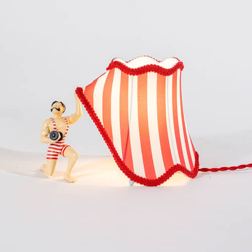 Tischleuchte Circus AbatJour - Bruno textil rot - Seletti - Bruno - Harz, Polyester-Gewebe
