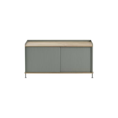 Buffet Enfold métal vert / L 124 x P 45 x H 63 cm - Muuto - Chêne huilé / Vert ancien - Acier thermolaqué, Chêne massif huilé