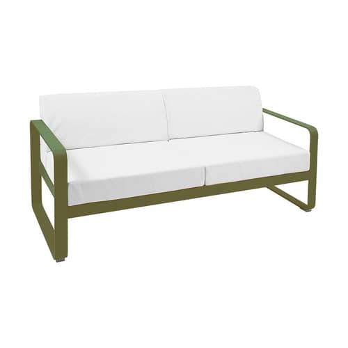 Canapé de jardin 2 places Bellevie métal tissu vert / L 160 cm - Tissu blanc grisé - Fermob - Pesto / Tissu blanc grisé - Aluminium laqué, Mousse polyuréthane HR, Tissu acrylique