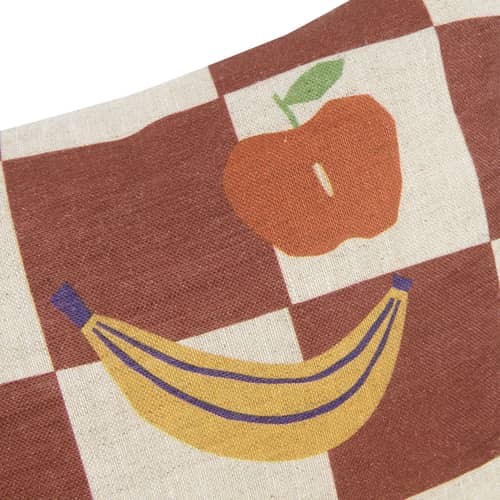 Coussin Vibes Rectangular tissu marron / Small - 33 x 22 cm - NOBODINOZ - Fruits / Damier marron - Lin français, Polyester Oeko-Tex
