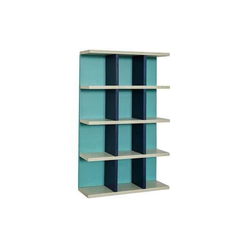 Etagère murale Galaxy bois bleu / L 45 x H 70 cm - HÜBSCH - Turquoise, bleu nuit et gris - MDF, Placage de frêne