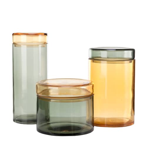 Gefäss Large glas orange grau / 3er Set - Mundgeblasenes Glas - POLSPOTTEN - Grau & Bernstein - mundgeblasenes Glas