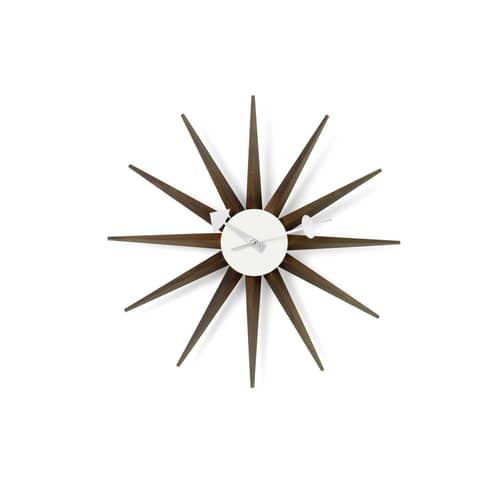 Horloge Sunburst Clock / By George Nelson, 1948-1960 / Ø 47 cm - Vitra - Noyer foncé - Métal, Noyer massif