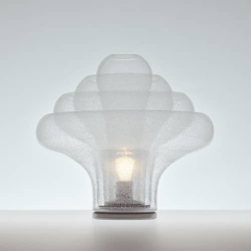 Lampe de table Lotus verre transparent / Réédition 1969 - Gubi - Transparent - Acier, Verre soufflé bouche