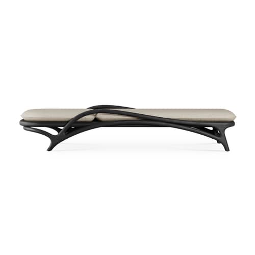 Lettino inclinabile Zen OUTDOOR tessuto beige - MORPHO - Beige / Nero Teck - Metallo, Schiuma a rapida asciugatura, Teak massello, Tessuto outdoor