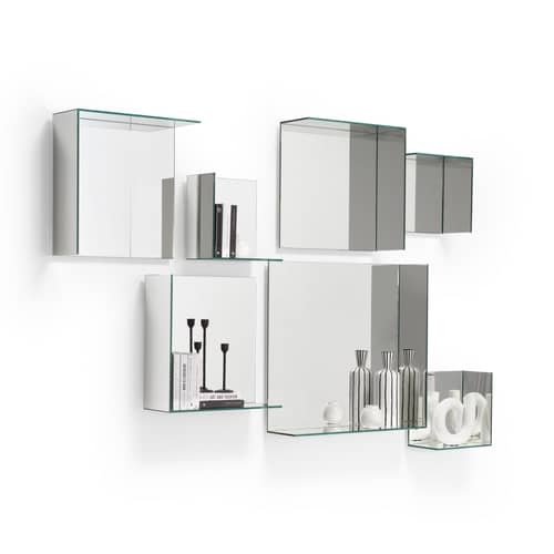 Miroir mural Narciso Small / Etagère - 35 x 35 x P 22,5 cm - Mogg - 35 x 35 cm -  Verre miroir, MDF