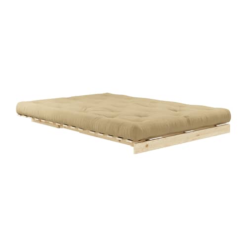 Schlafcouch Roots holz beige / B 140 cm - 3 Positionen / Struktur Pinie Klare Kiefer - KARUP - Gold Beigegold 758 / Hellbeige Pinie - FSC-zertifiziertes Massivholz Kiefer, Gewebe, Recycelte Mischfasern, Schaumstoff