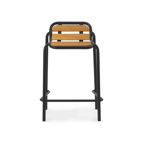 Sgabello bar Vig Wood legno naturale / H 65 cm - Normann Copenhagen - Nero / Legno - Acciaio termolaccato, Legno di robinia oliato