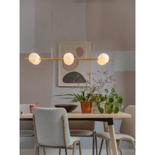 Suspension Carrara métal blanc or / 6 globes - Verre effet marbre / L 105 x H 20 cm / Seconde vie - It\'s about Romi - Blanc effet marbre / Or - Métal, Verre