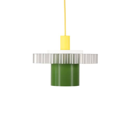 Suspension Gigi n°1 / Ø 28 x H 21 cm - Plastique recyclé / Fabriqué en France - Warren & Laetitia - Câble jaune / Kaki / Blanc - Bioplastique, Plastique recyclé
