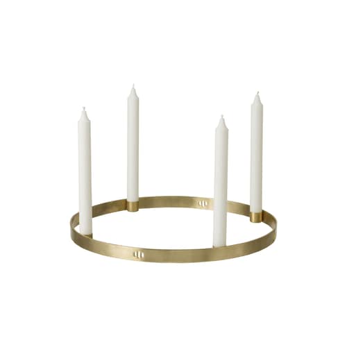 Portacandela Holder Circle / Da appoggiare o da sospendere - Ottone - Ferm Living - Dorato - Ottone, Pelle