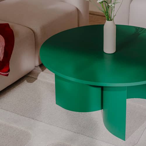 Gavo Coffee table wood green / Ø 95 x H 44 cm - NOO.MA - Watermelon Green - FSC-certified ash veneered MDF, Steel