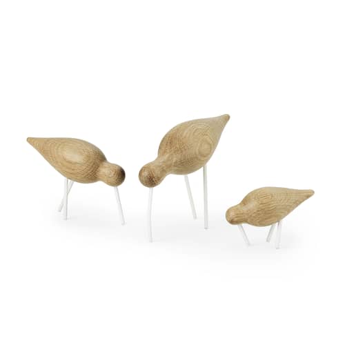 Décoration Oiseau Shorebird S bois naturel / L 11,5 cm x 7,5 cm - Normann Copenhagen - Chêne naturel / Pattes blanches - Acier laqué, Chêne massif