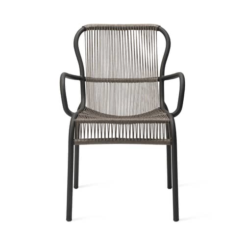 Fauteuil de repas empilable Loop tissu gris / Corde polypropylène tissée main / Seconde vie - Vincent Sheppard - Gris Fossile - Aluminium thermolaqué, Corde polypropylène