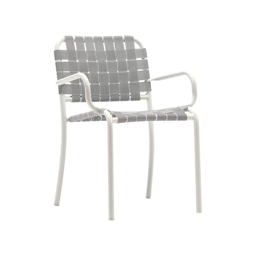 Fauteuil de repas Inout 824 gris / Sangles élastiques - Gervasoni - Perle / Sangles grises - Aluminium, Sangle élastique