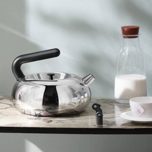Bulbul Kettle silver metal / 2.5 L - Induction / Alessi 100 Values Collection - Alessi - Steel & black - Polyamide, Stainless steel