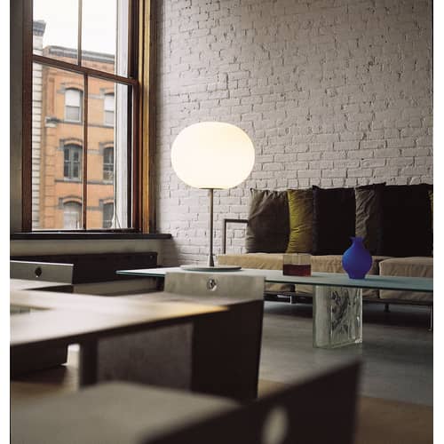 Lampe de table Glo-Ball T1 verre blanc / H 60 cm - Soufflé bouche - Flos - Gris métallisé - Acier, Verre soufflé bouche